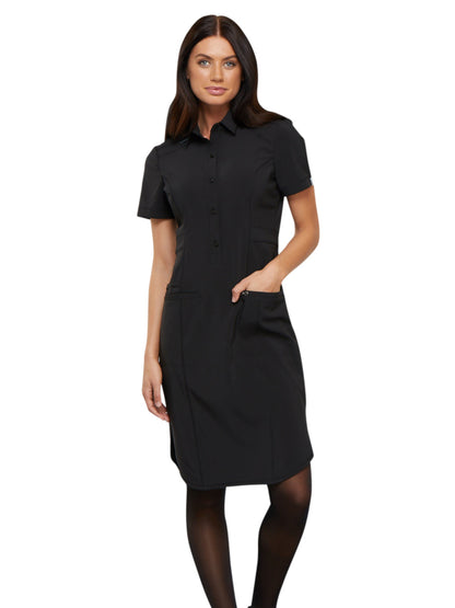 39" Shirt Collar Button Front Dress - CK510A - Black