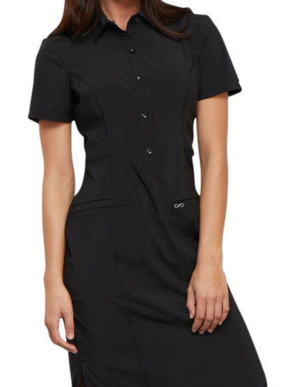 39" Shirt Collar Button Front Dress - CK510A - Black