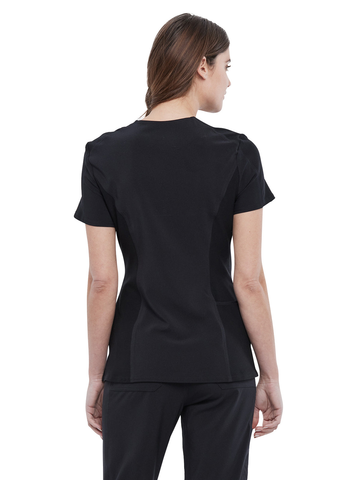 Women's 4-Pocket nitted V-Neck Scrub Top - CK711 - Black