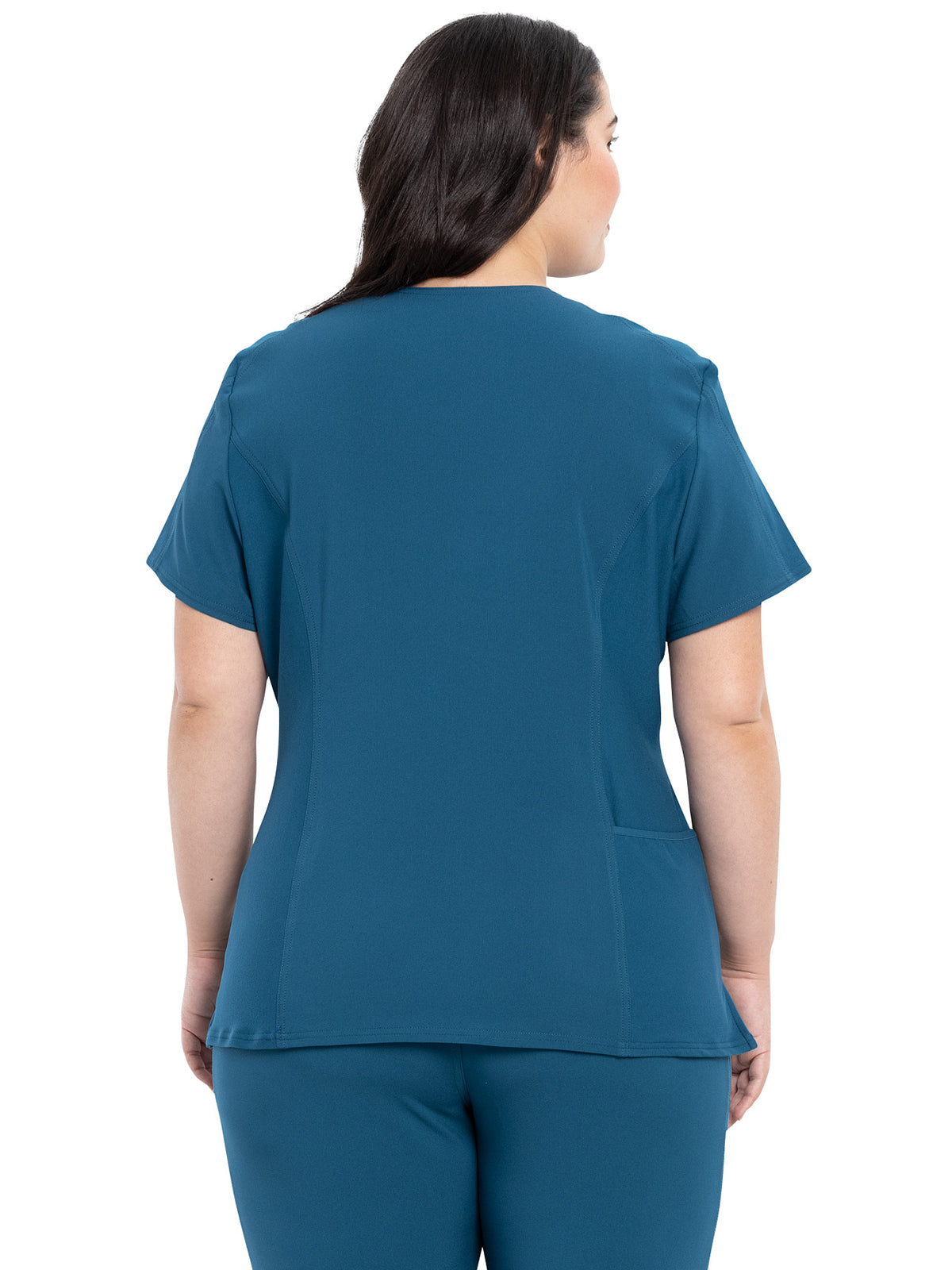 Women's 4-Pocket nitted V-Neck Scrub Top - CK711 - Caribbean Blue