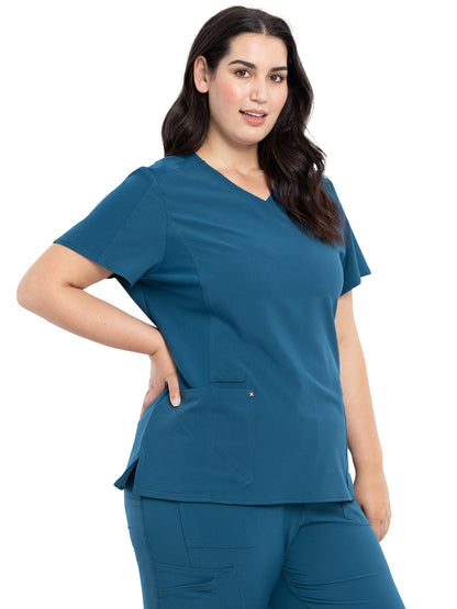 Women's 4-Pocket nitted V-Neck Scrub Top - CK711 - Caribbean Blue