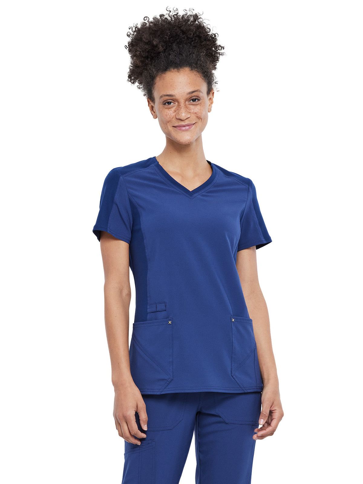 Women's 4-Pocket nitted V-Neck Scrub Top - CK711 - Navy