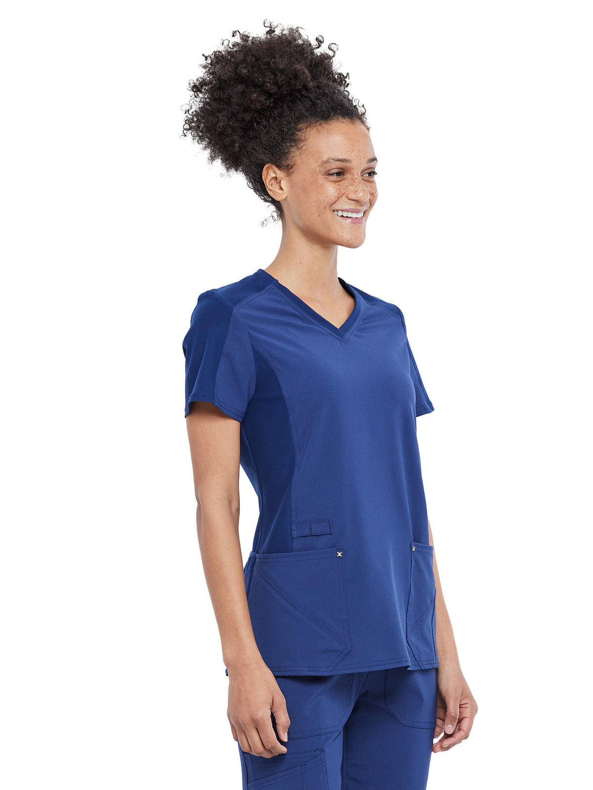 Women's 4-Pocket nitted V-Neck Scrub Top - CK711 - Navy