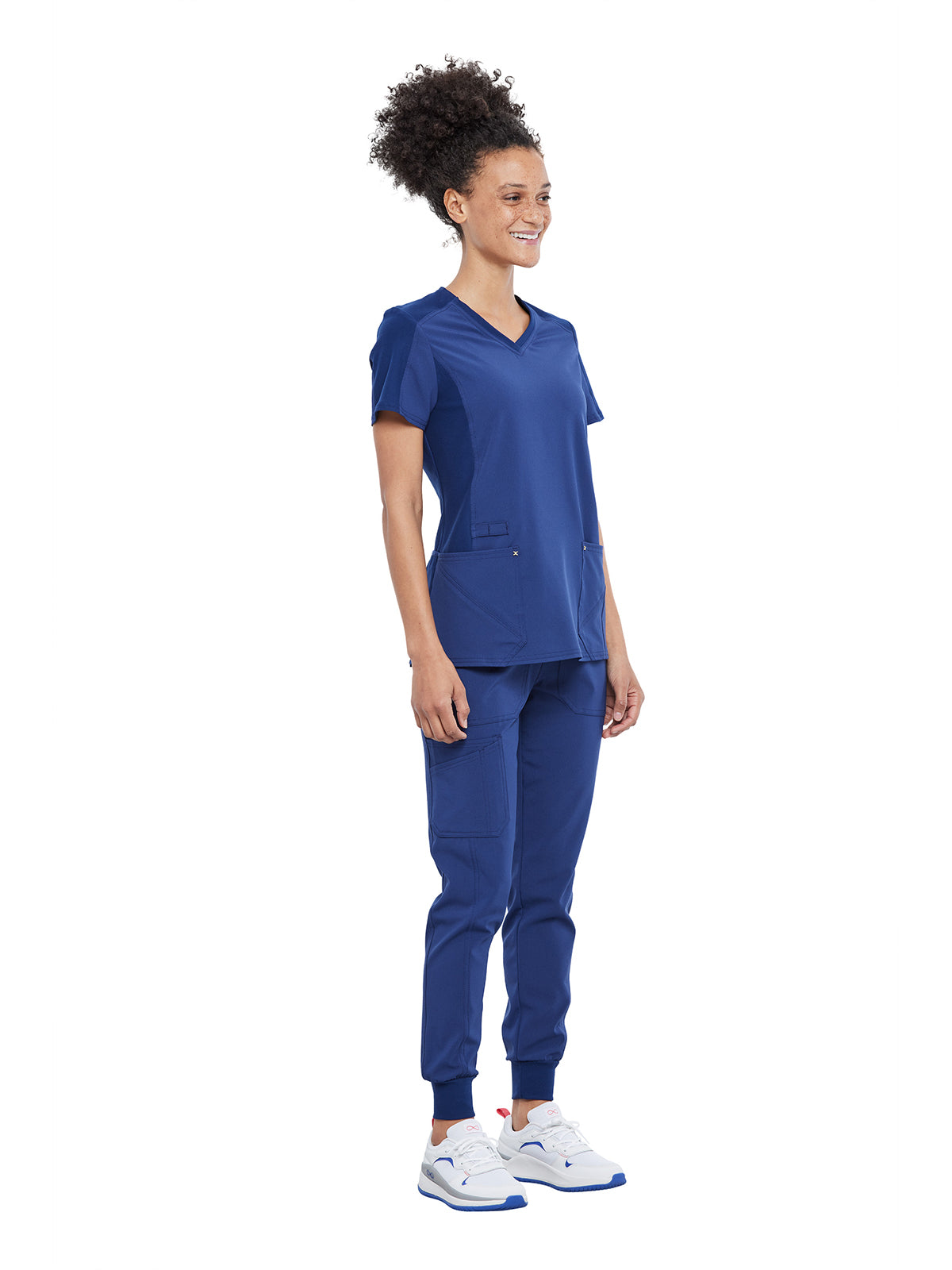 Women's 4-Pocket nitted V-Neck Scrub Top - CK711 - Navy