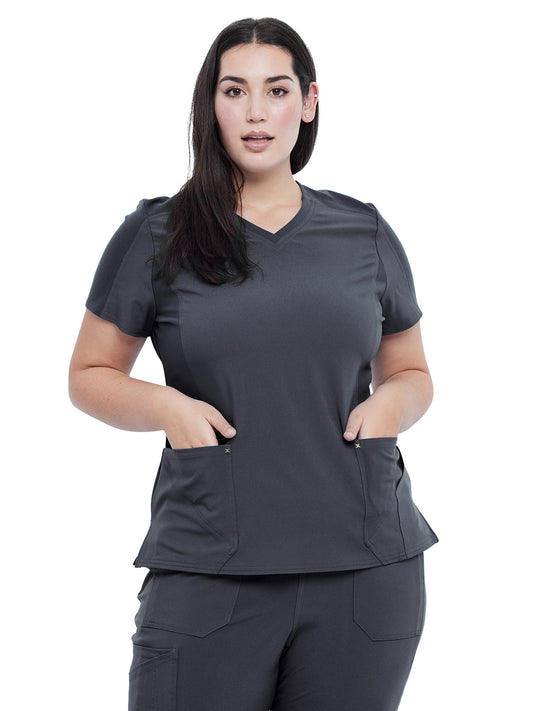 Women's 4-Pocket nitted V-Neck Scrub Top - CK711 - Pewter