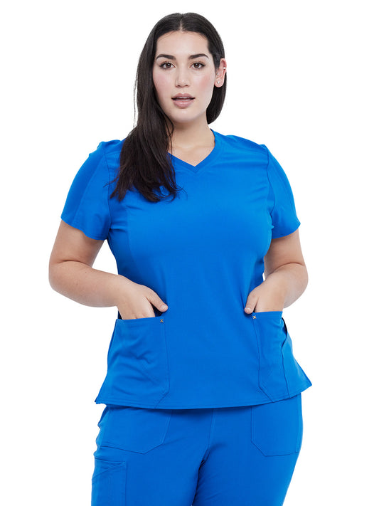 Women's 4-Pocket nitted V-Neck Scrub Top - CK711 - Royal