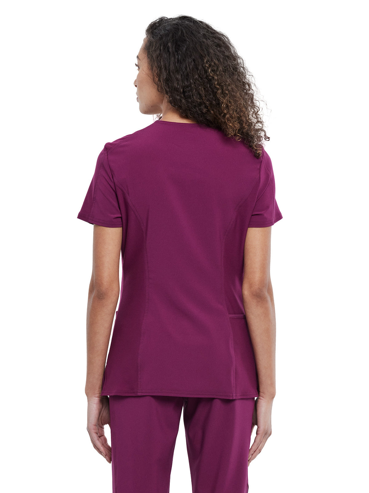 Women's 4-Pocket nitted V-Neck Scrub Top - CK711 - Wine