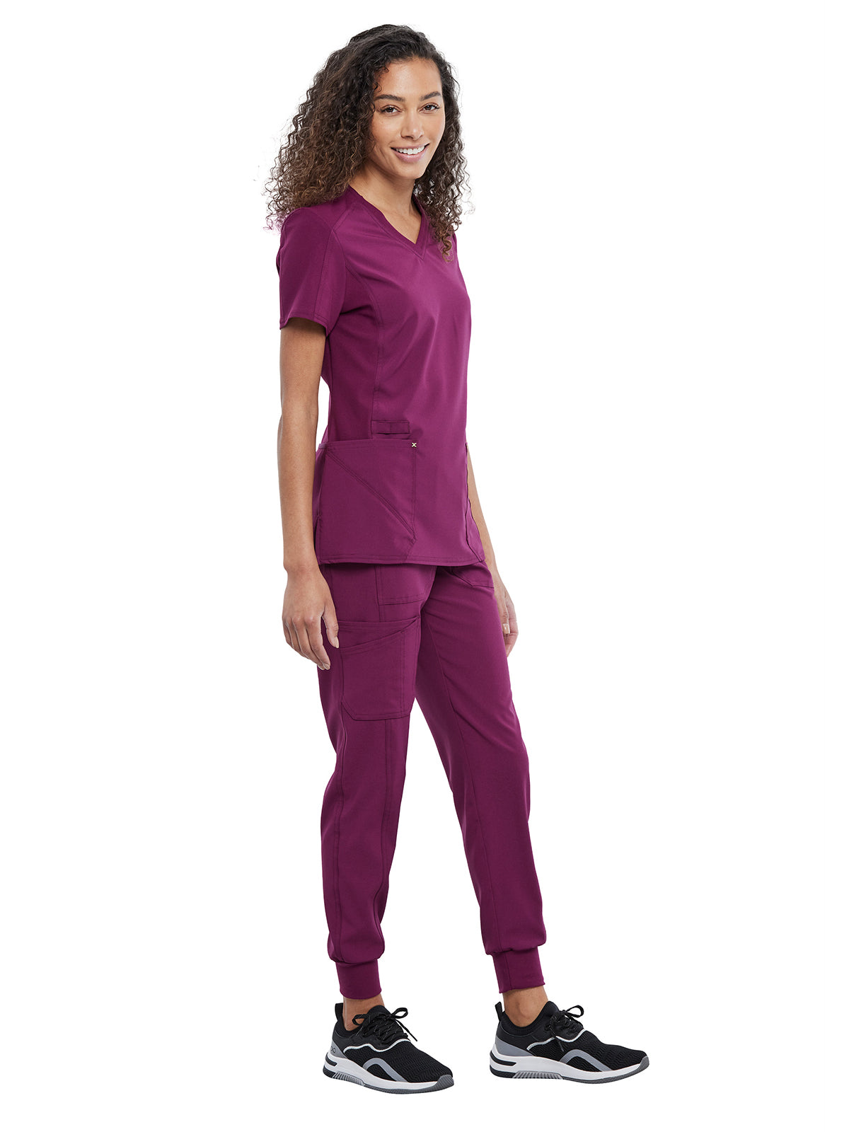 Women's 4-Pocket nitted V-Neck Scrub Top - CK711 - Wine