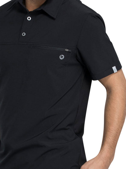 Tuckable Zipper Chest Pocket Polo Top - CK825A - Black