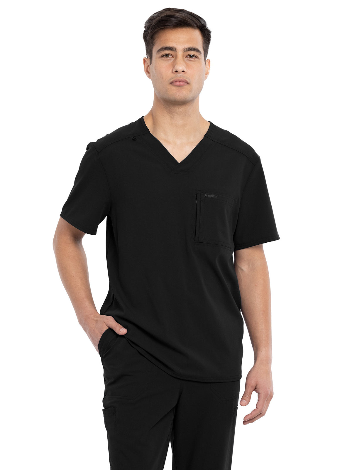 Men's 2 Pocket Modern Fit Tuckable V-Neck Top - CK887A - Black