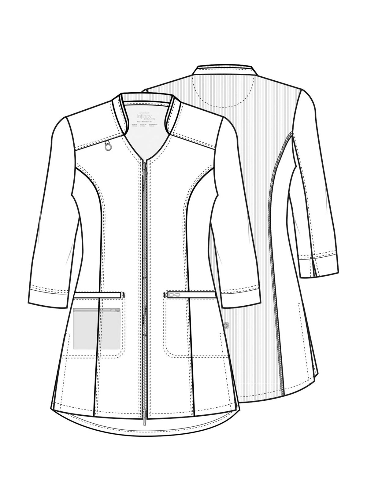 Mandrin Collar V-Neck Zip Front Tunic - CK952A - Black