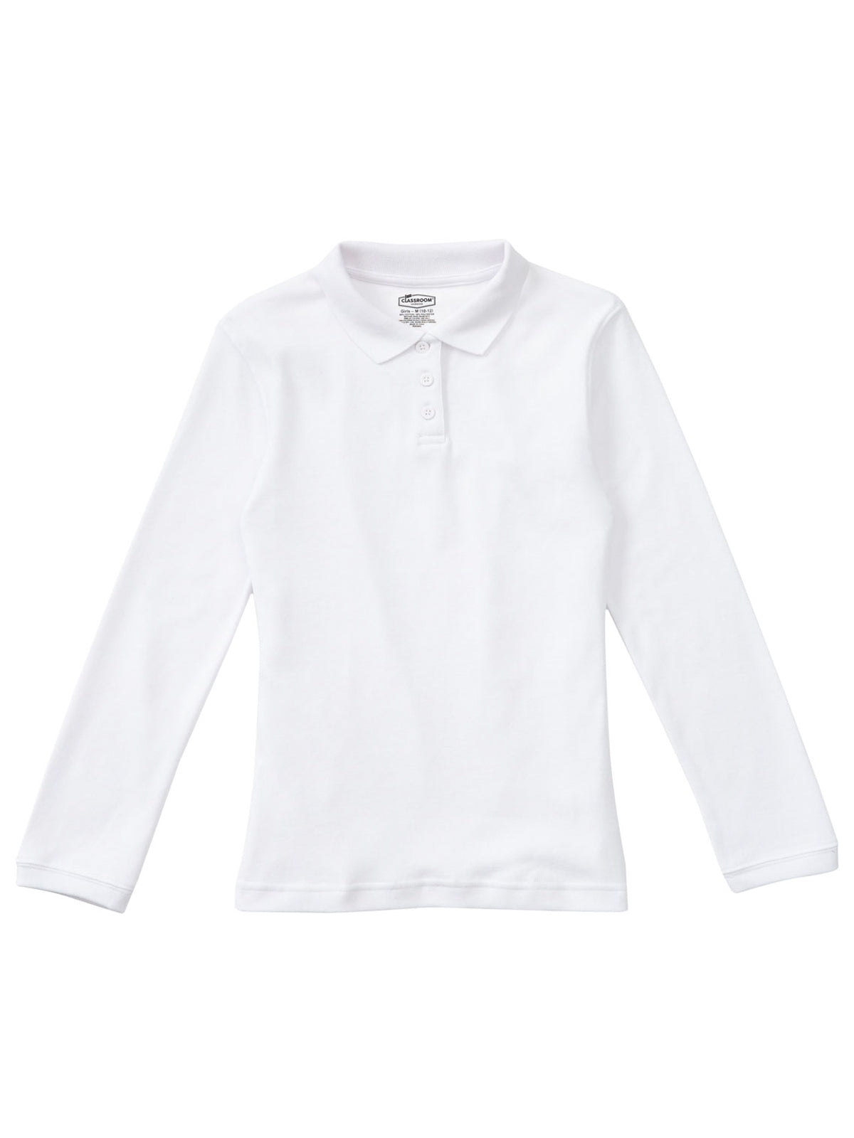 Junior Girls' Long Sleeve Fitted Interlock Polo - CR854X - White