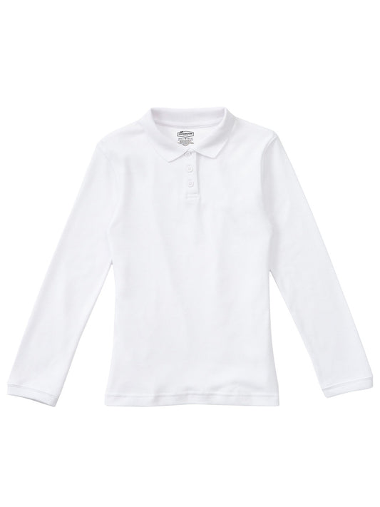 Junior Girls' Long Sleeve Fitted Interlock Polo - CR854X - White