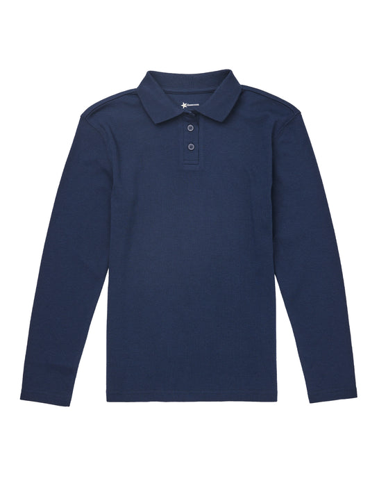 Girls' Long Sleeve Fitted Interlock Polo - CR854Y - Dark Navy