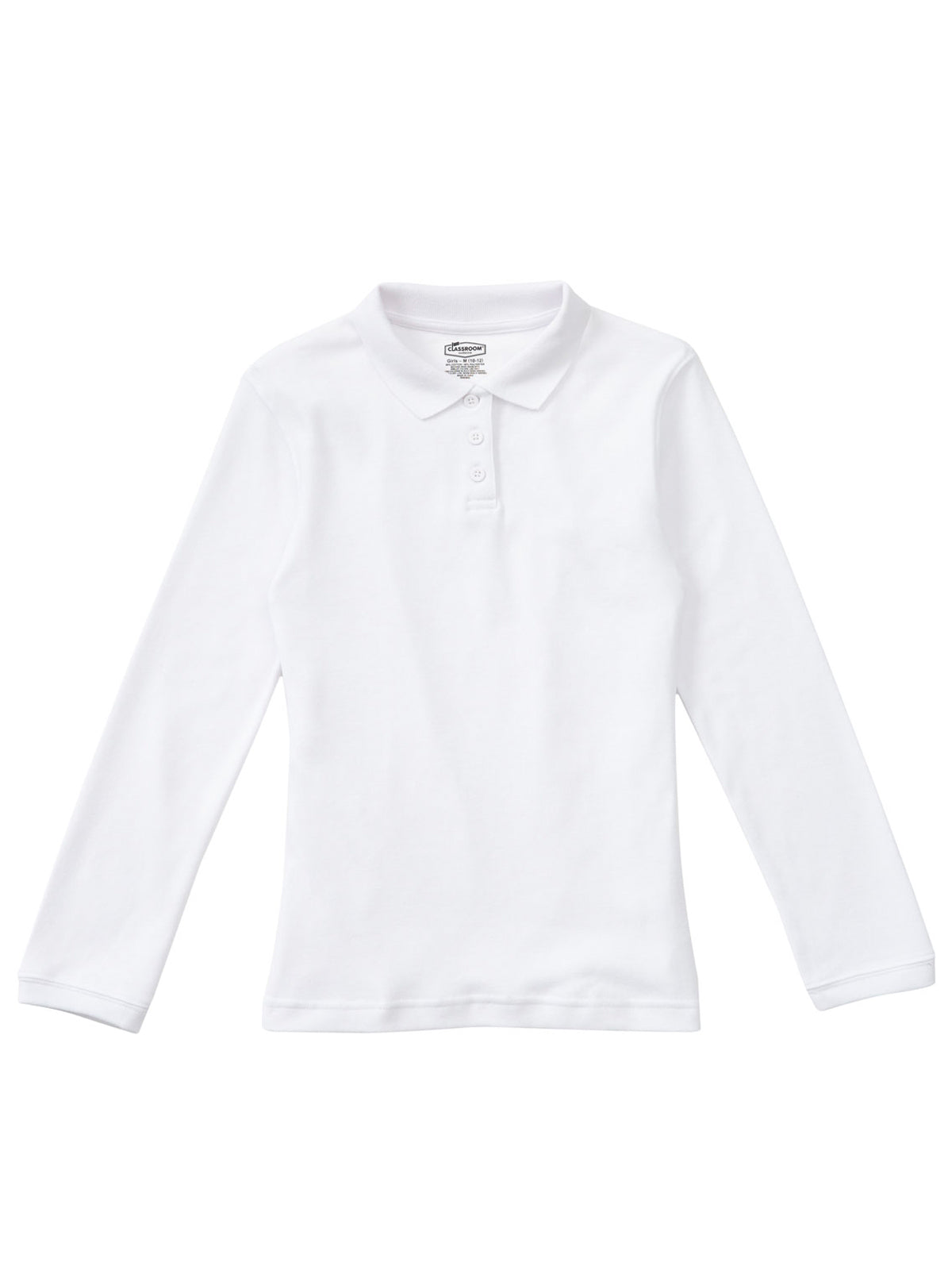 Girls' Long Sleeve Fitted Interlock Polo - CR854Y - White