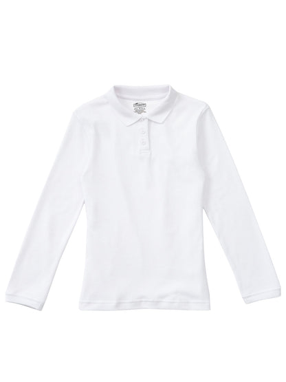 Girls' Long Sleeve Fitted Interlock Polo - CR854Y - White