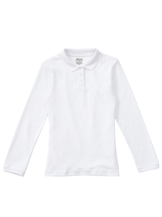 Girls' Long Sleeve Fitted Interlock Polo - CR854Y - White