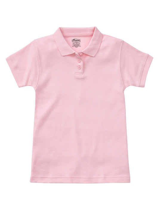 Junior Girls' Short Sleeve Fitted Interlock Polo - CR858X - Pink