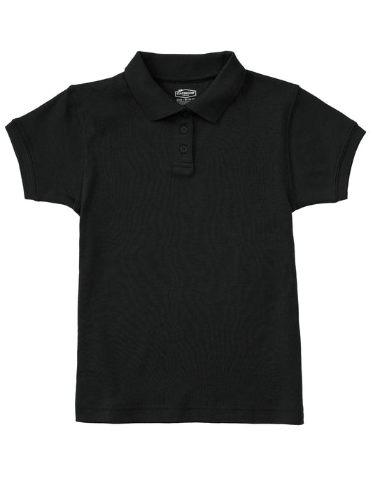 Girls' Short Sleeve Fitted Interlock Polo - CR858Y - Black