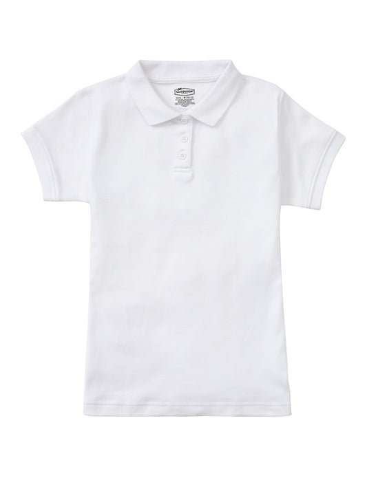 Girls' Short Sleeve Fitted Interlock Polo - CR858Y - White