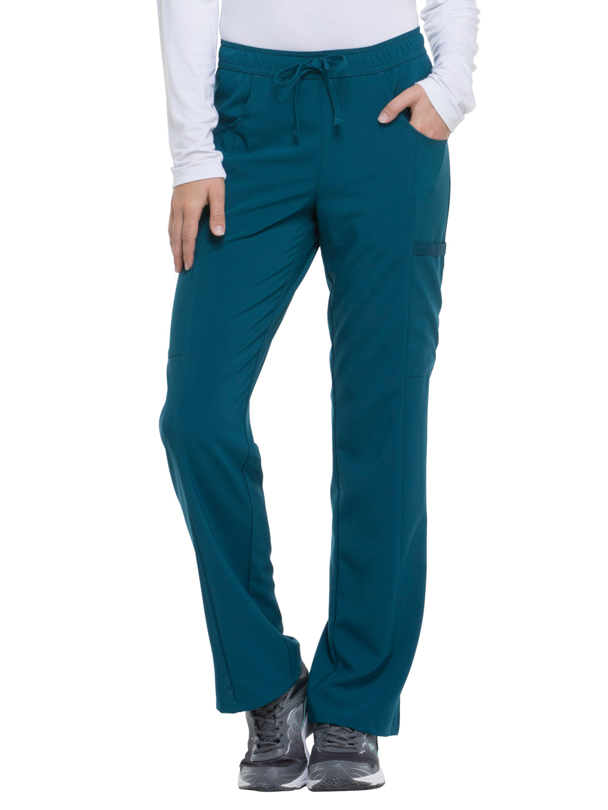 Women's Mid Rise Straight Leg Drawstring Pant - DK010 - Caribbean Blue