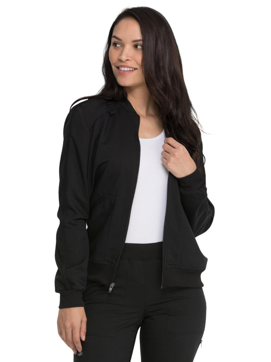 Women's 2-Pocket Zip Front Scrub Jacket - DK365 - Black