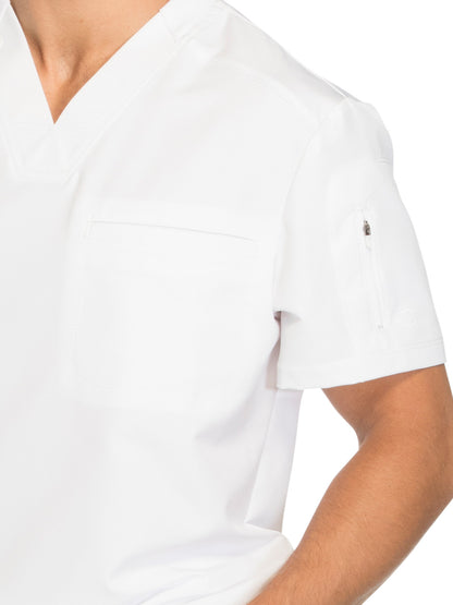 Men's 2-Pocket Tuckable Scrub Top - DK610 - White