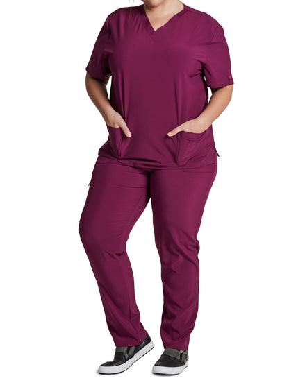 Unisex 2-Pocket V-Neck Scrub Top - DK619 - Wine