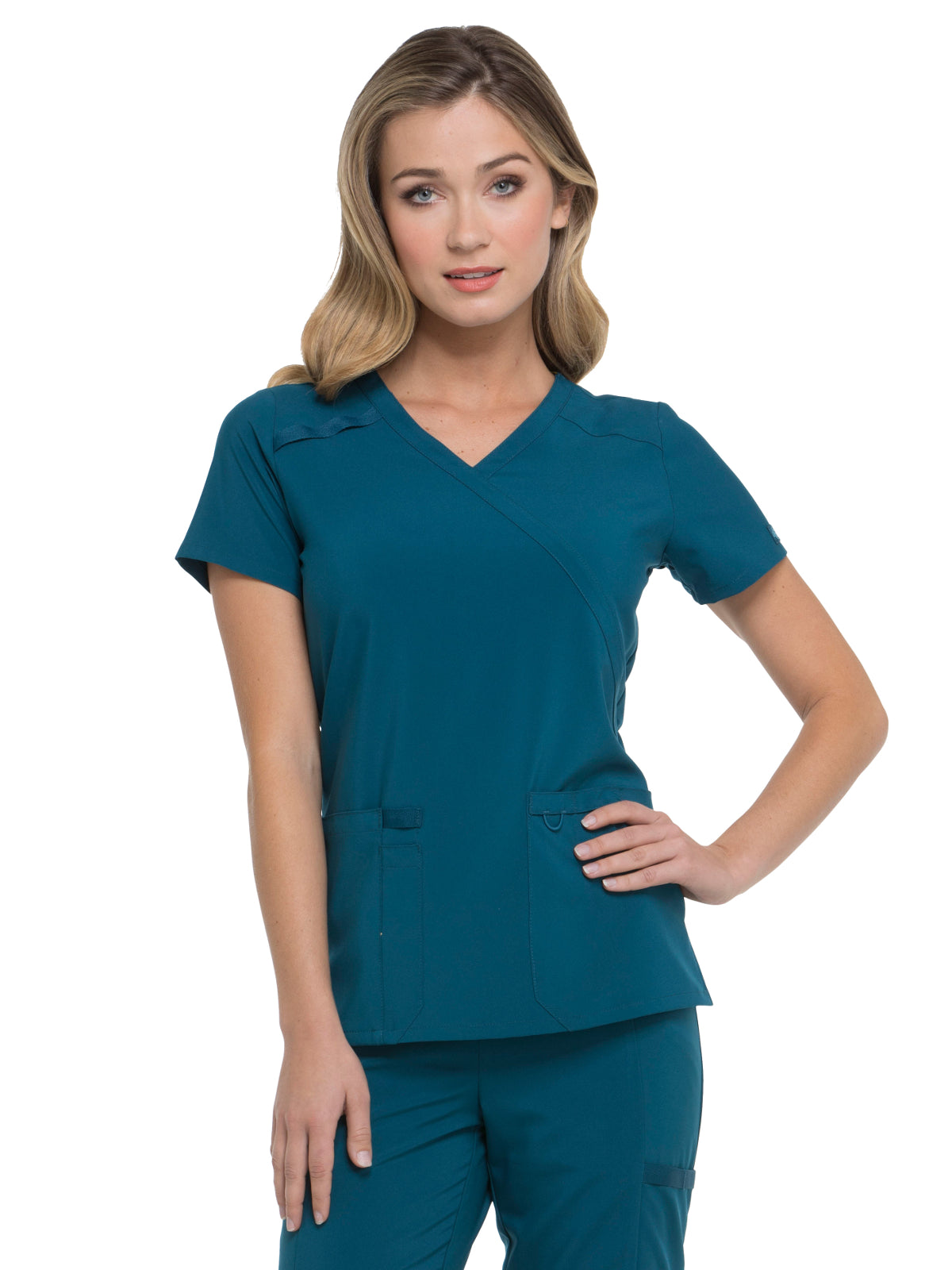 Women's 2-Pocket Contemporary Scrub Top - DK625 - Caribbean Blue