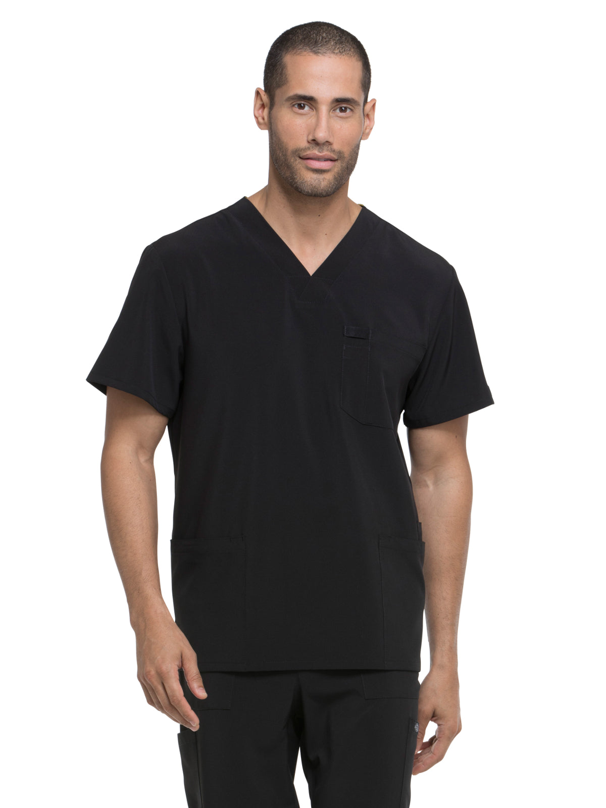 Men's Four-Pocket V-Neck Scrub Top - DK645 - Black