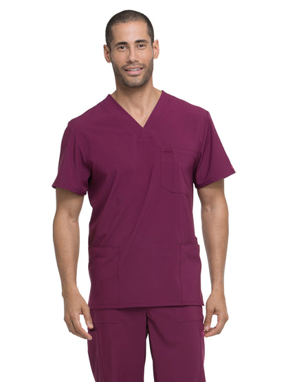 Men's Four-Pocket V-Neck Scrub Top - DK645 - Wine