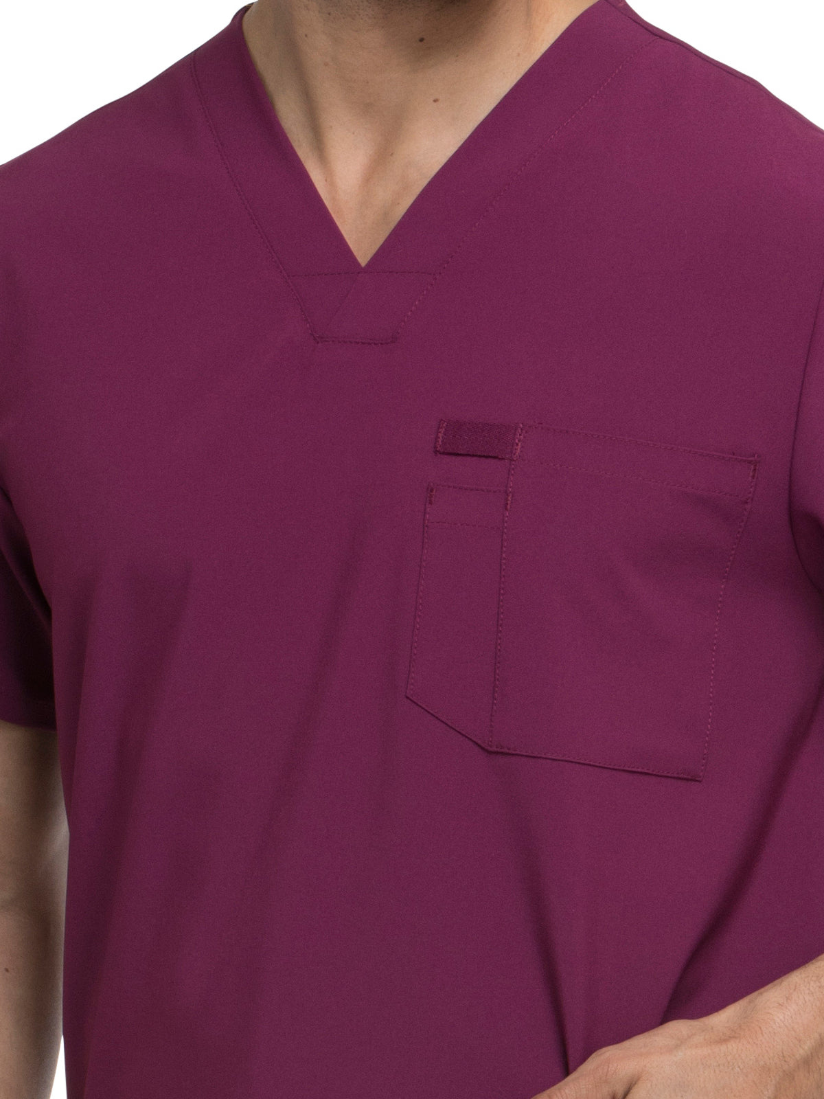 Men's Four-Pocket V-Neck Scrub Top - DK645 - Wine