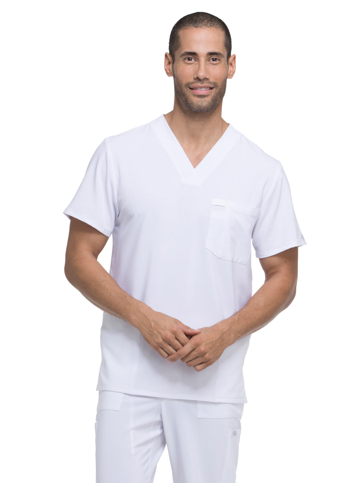 Men's Four-Pocket V-Neck Scrub Top - DK645 - White