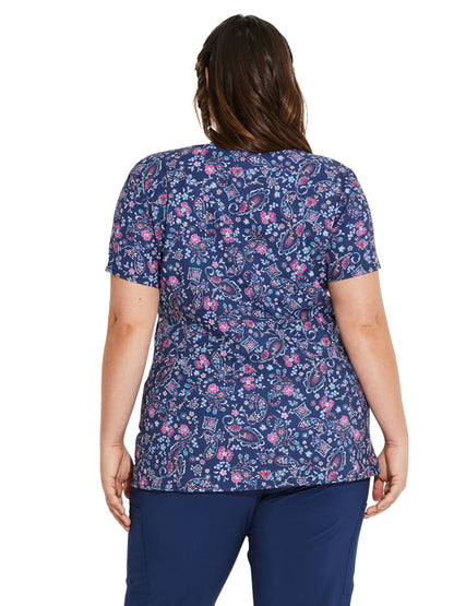 Women's 2-Pocket V-Neck Print Scrub Top - DK656 - Round Of A Paisley