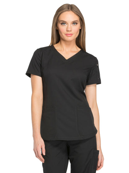 Women's 3-Pocket V-Neck Scrub Top - DK730 - Black