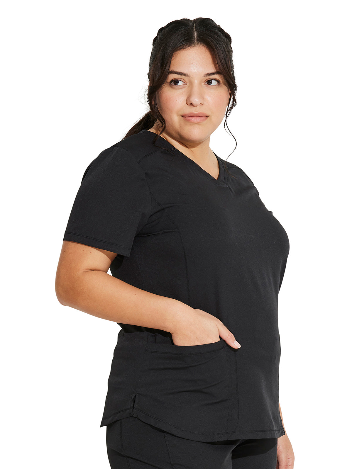 Women's 3-Pocket V-Neck Scrub Top - DK730 - Black