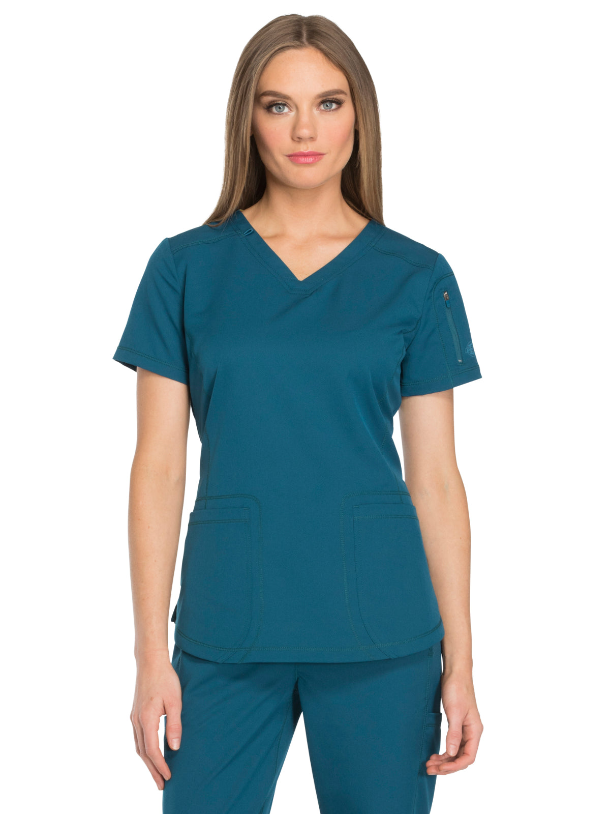 Women's 3-Pocket V-Neck Scrub Top - DK730 - Caribbean Blue