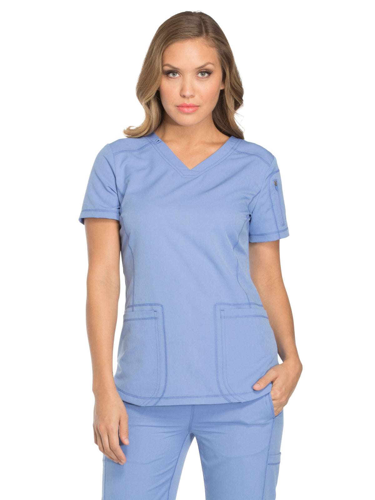 Women's 3-Pocket V-Neck Scrub Top - DK730 - Ciel