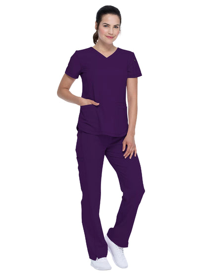 Women's 3-Pocket V-Neck Scrub Top - DK730 - Eggplant