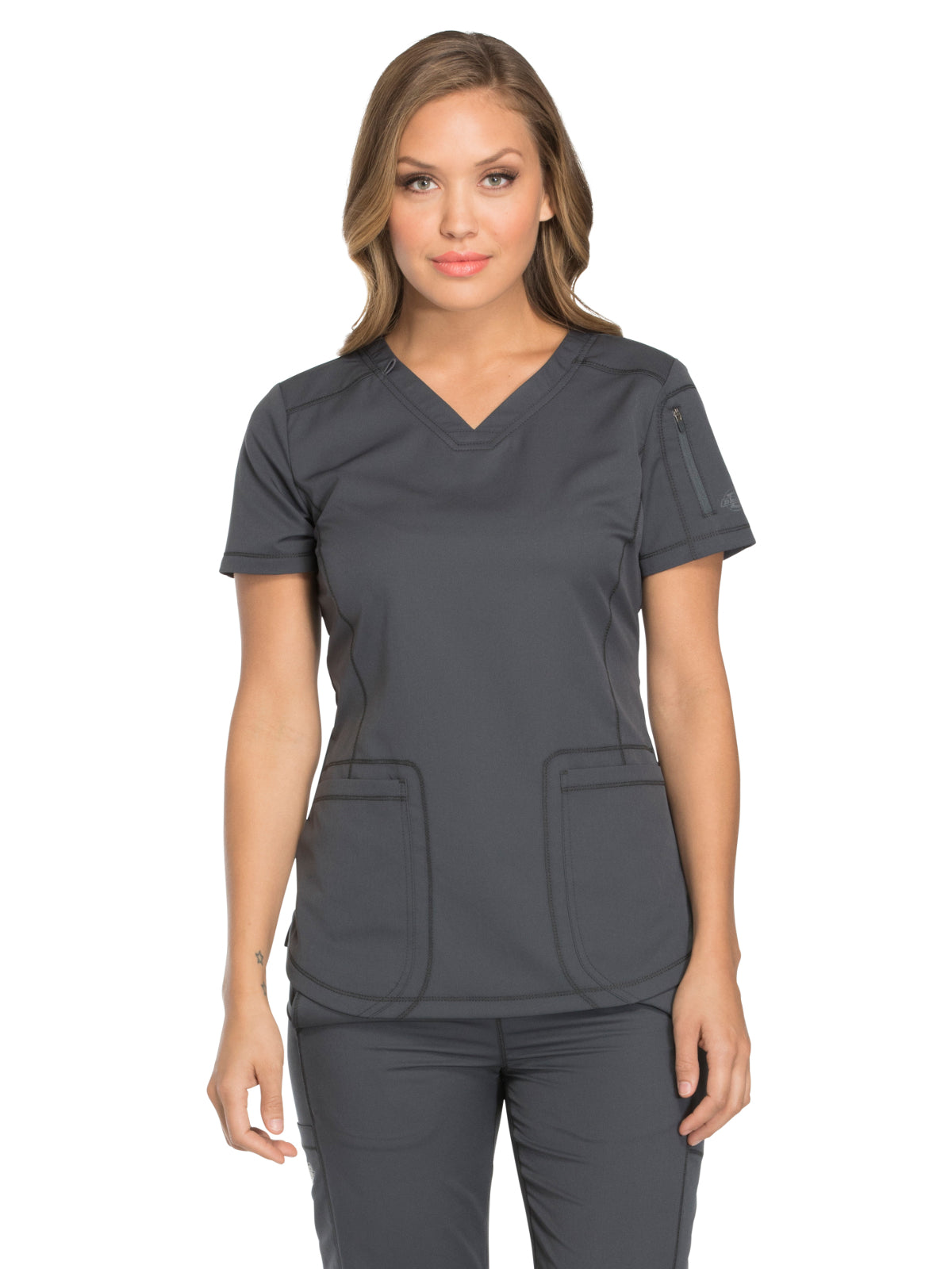 Women's 3-Pocket V-Neck Scrub Top - DK730 - Pewter