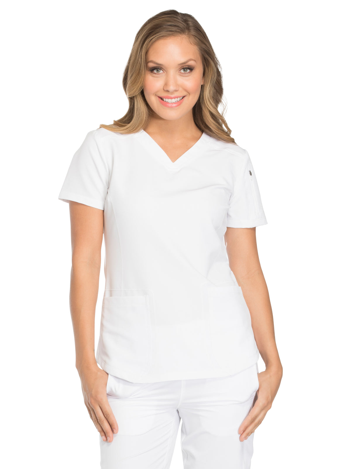 Women's 3-Pocket V-Neck Scrub Top - DK730 - White