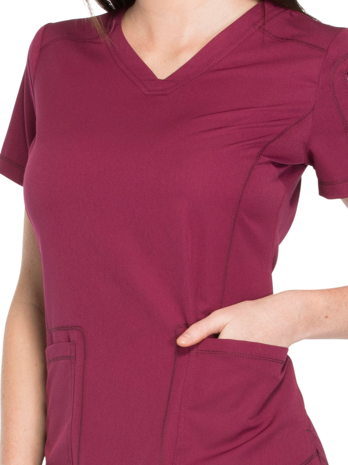 Women's 3-Pocket V-Neck Scrub Top - DK730 - Wine