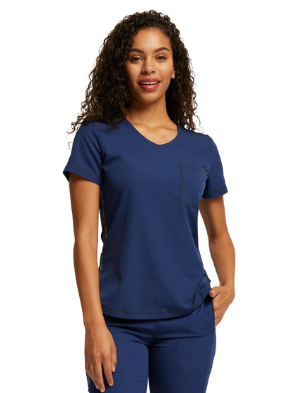 Women's 2-Pocket Rounded V-Neck Top - DK739 - Navy