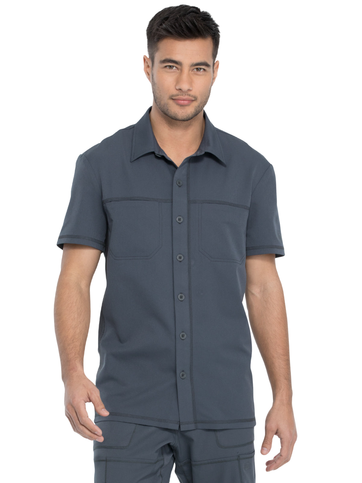 Men's Button Front Collar Shirt - DK820 - Pewter