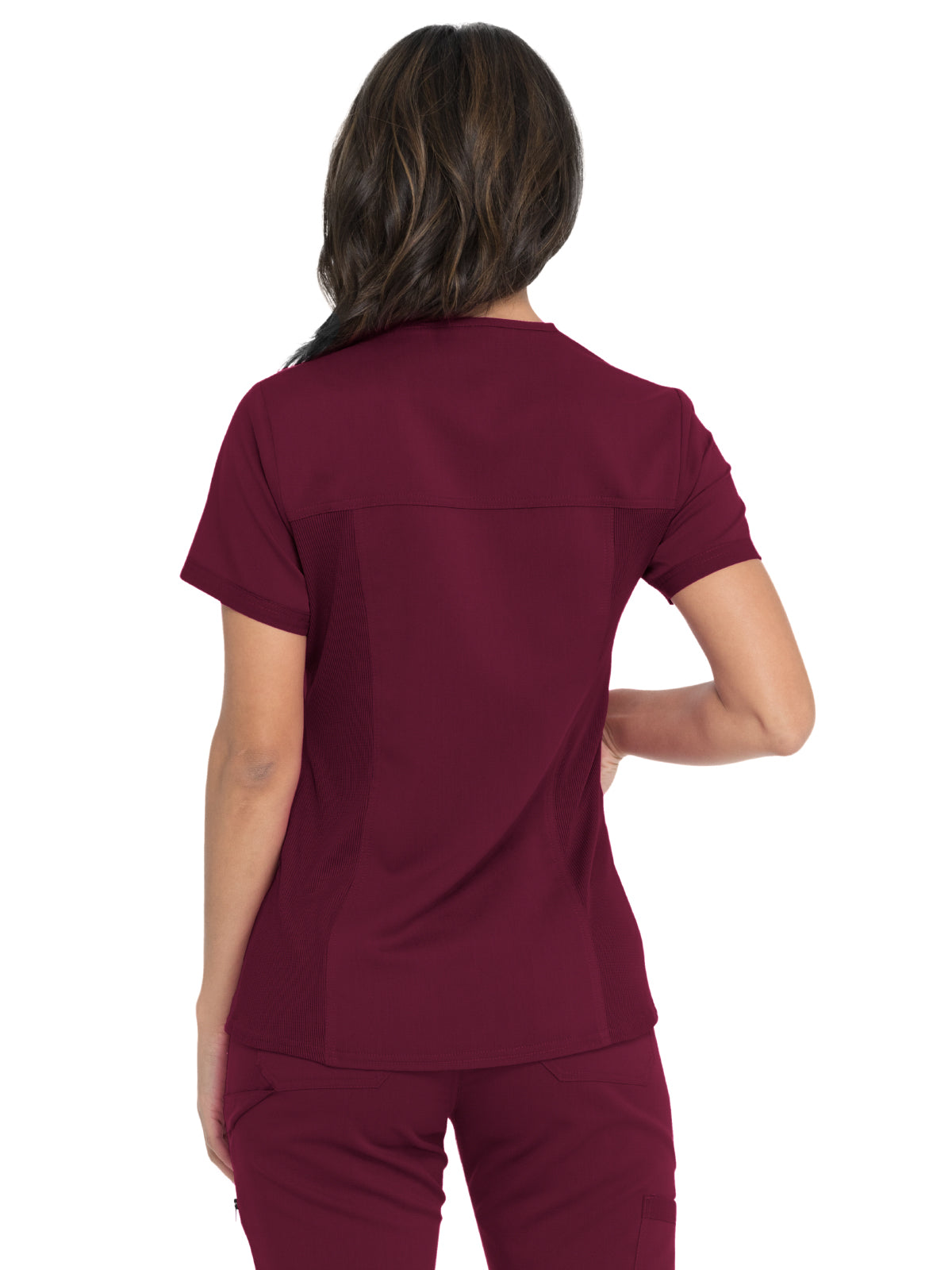 Women's V-Neck Top With Rib Knit Panels - DK870 - Wine