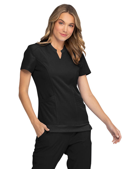 Women's Split Neck Top - HS765 - Black
