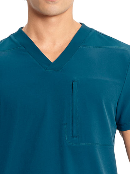 Men's V-Neck Scrub Top - IN700A - Caribbean Blue