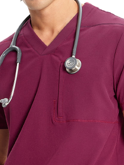 Men's V-Neck Scrub Top - IN700A - Wine