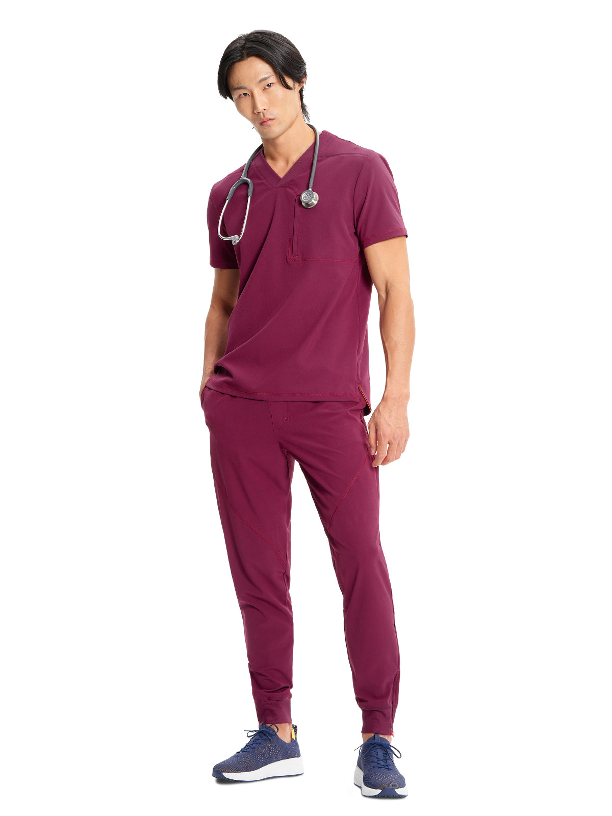 Men's V-Neck Scrub Top - IN700A - Wine