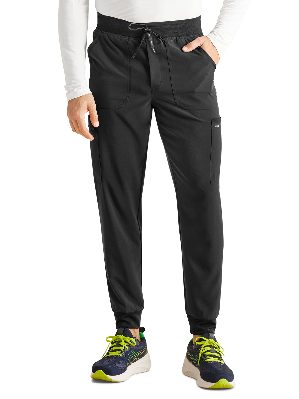 Men's 7-Pocket Mid Rise Jogger Scrub Pant - IP066A - Black